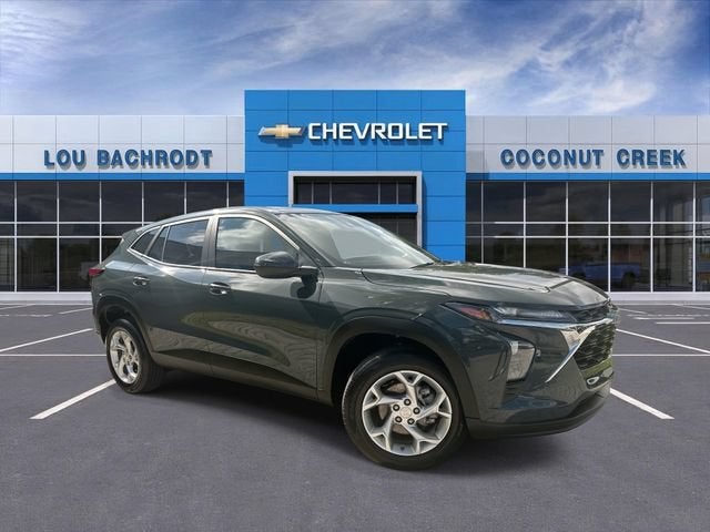 2025 Chevrolet Trax LS in Cypress Gray — front three-quarter view