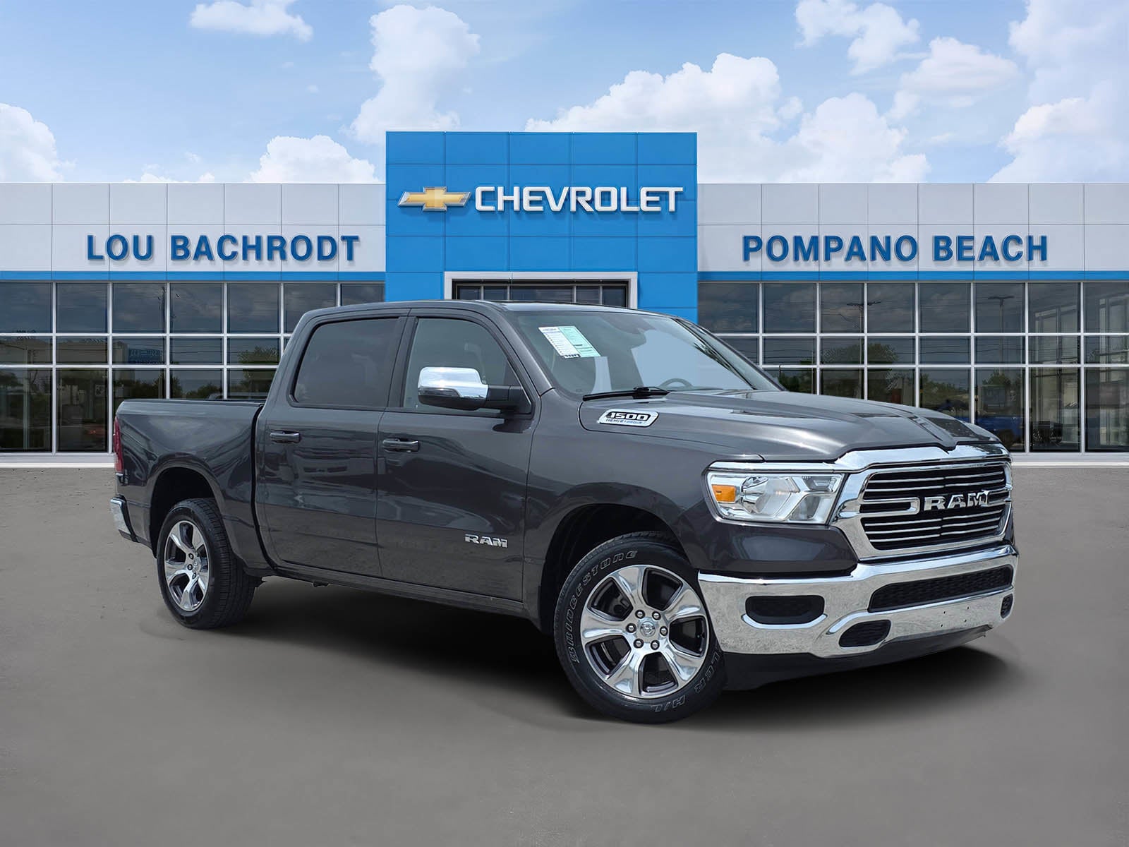 2024 RAM 1500 Laramie in Granite Crystal — front three-quarter view