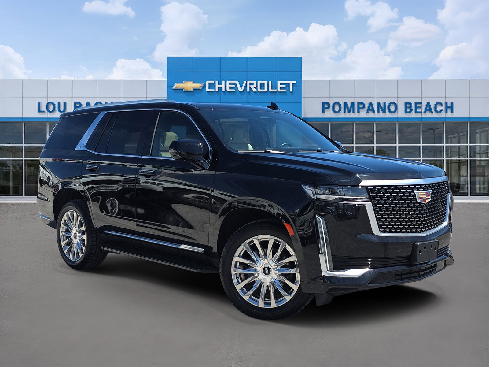2023 Cadillac Escalade Premium Luxury in Black Raven — front three-quarter view