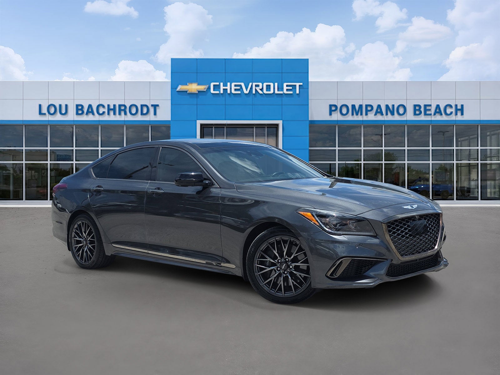 2019 Genesis G80 3.3T Sport in Himalayan Gray — front three-quarter view